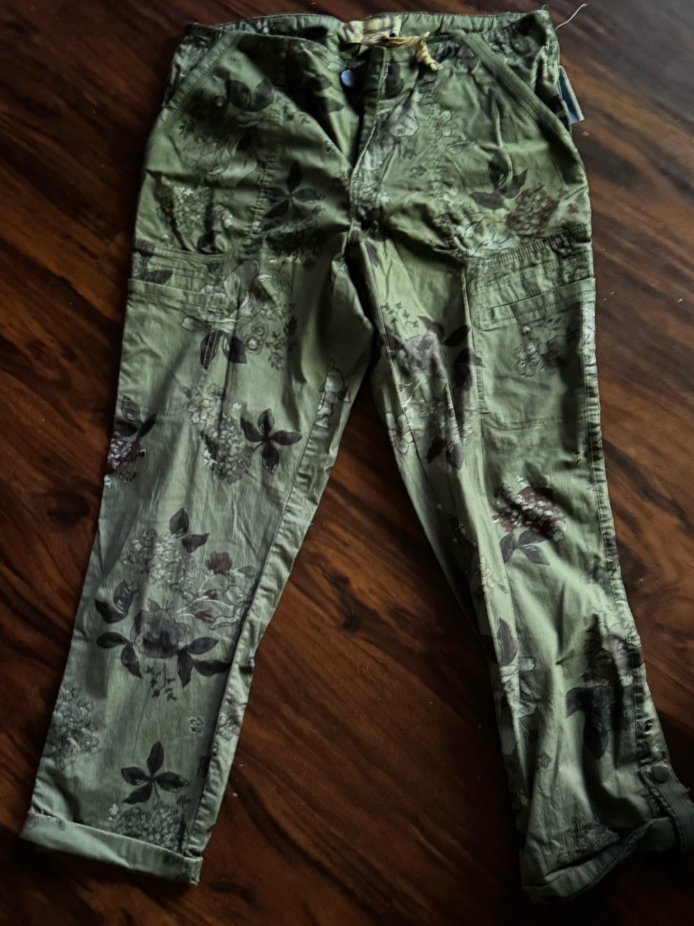 Olive Green Floral Cargo Pants